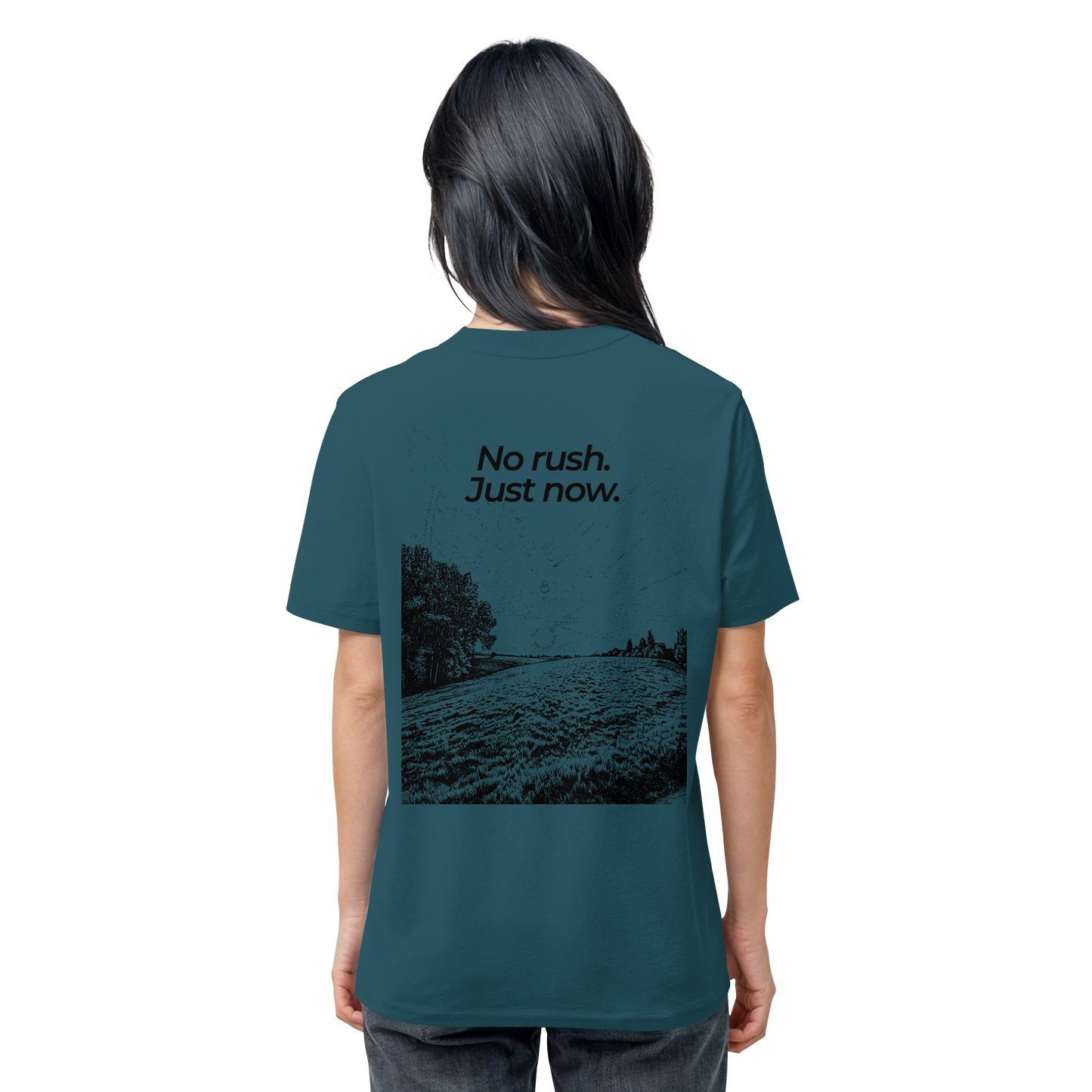 Grüne Wiese - No rush. Just now. - Unisex Bio T-Shirt